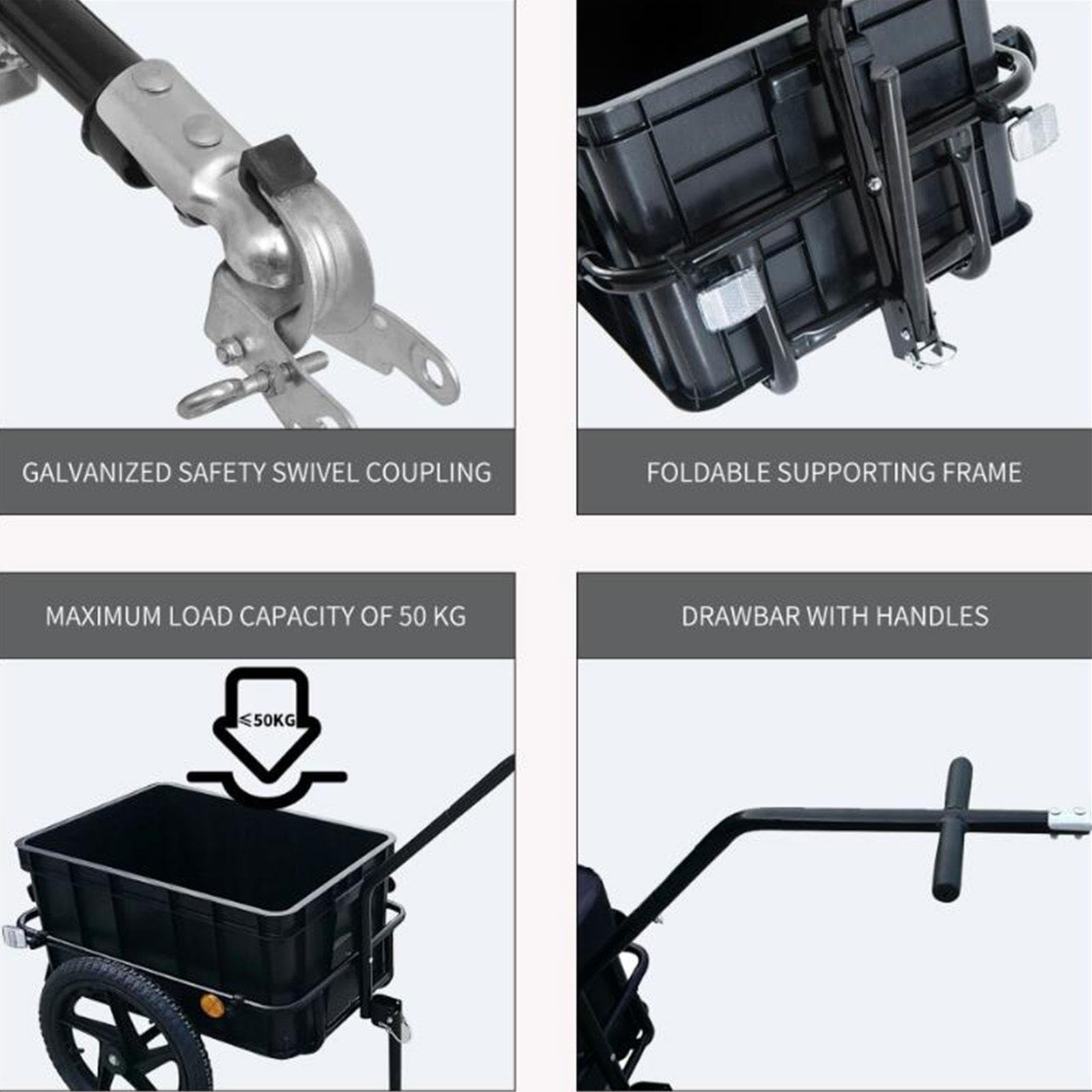 Remolque de Carga para Bicicleta, Coche para Bicicleta, Remolque Universal Desmontable para Bicicleta, Coche con Ruedas