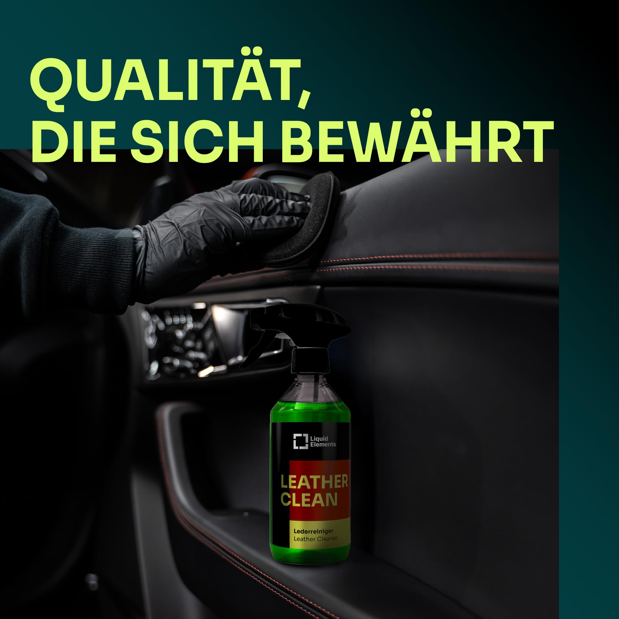 Liquid Elements Leder-Set, Leather Clean & Care 500ml + Zubehör | Sanfte Lederpflege für Auto, inkl. 5x Value Microfasertuch, Leder- & Textilbürste