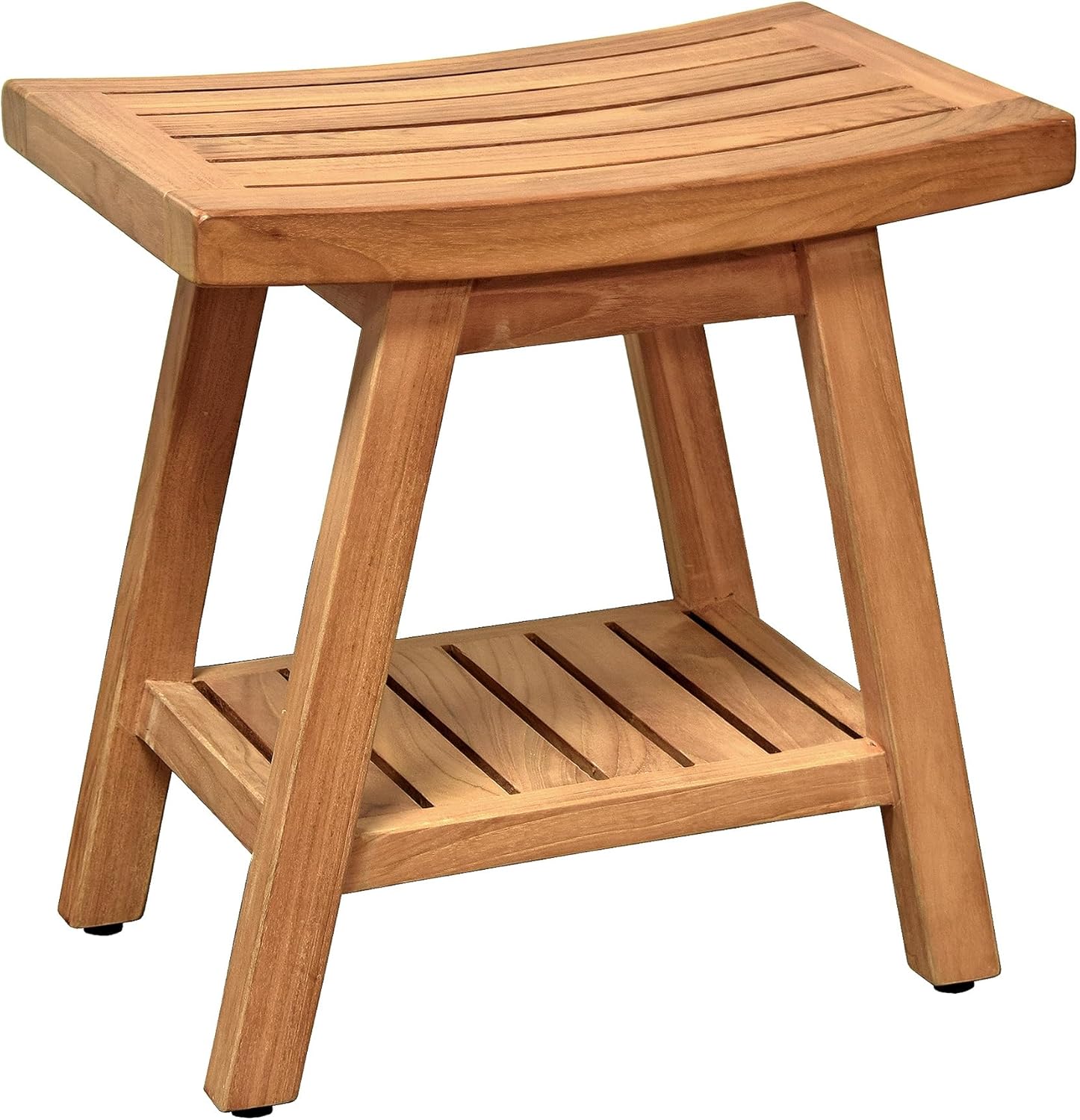 Asta Saba Solid Teak Indoor Outdoor Shower/Bath/Spa Stool Bench with Bottom Shelf, Fully Assembled, TB-115A
