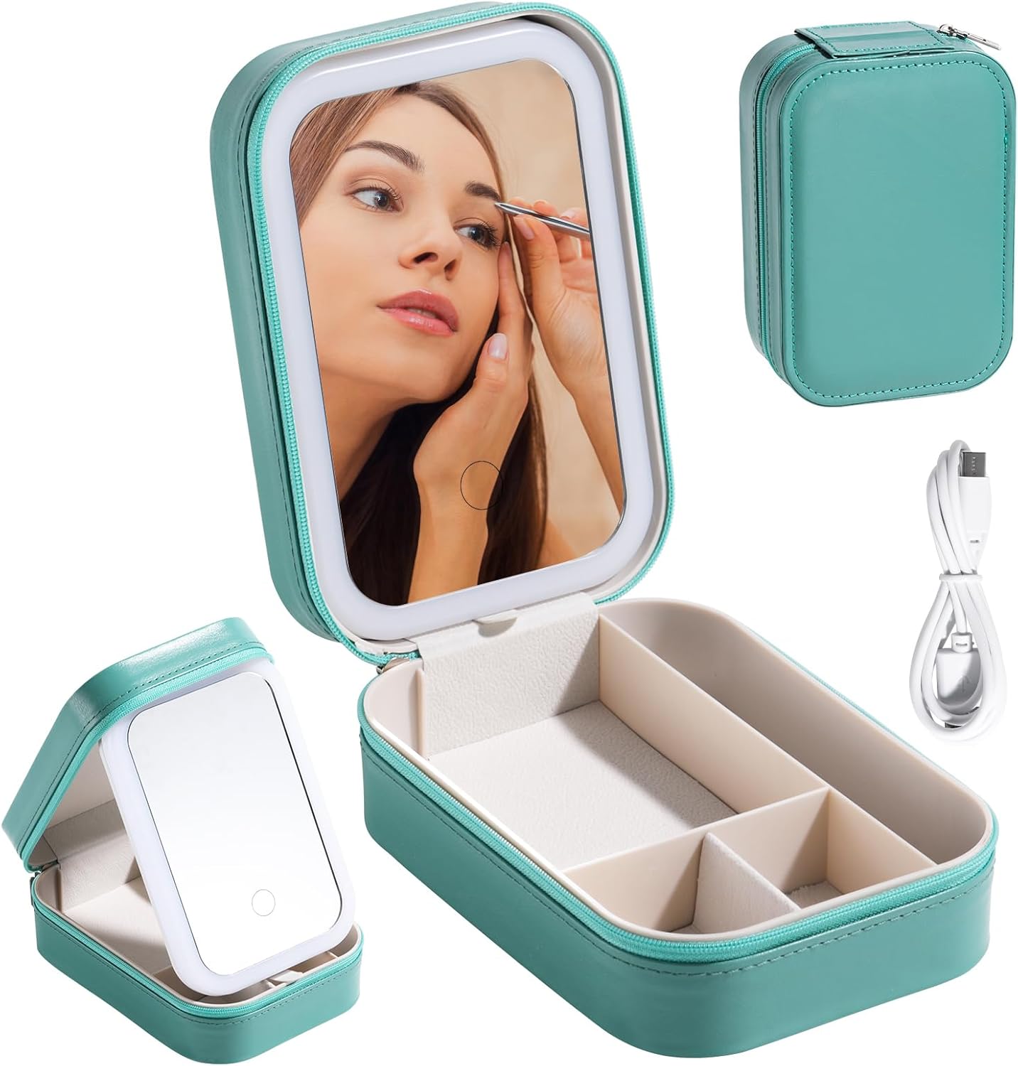 BSMALL Travel Cosmetic Mirror Case LED Makeup Mirror Storage Case for Makeup