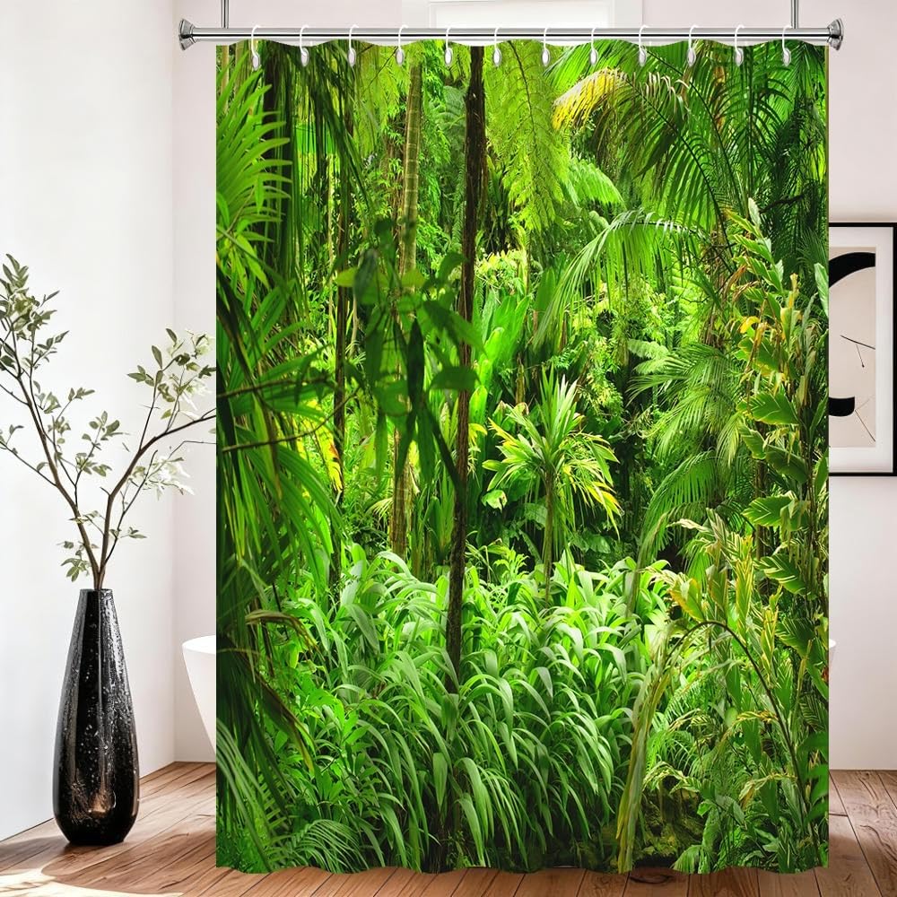 Piante Tenda da doccia Primavera Paesaggio della giungla Tenda da bagno 3D Natura scenario foresta tropicale albero primavera paesaggio Tenda da doccia resistente alla muffa 240x180cm