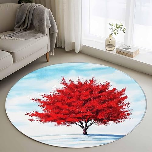Miniatura 10 de 5x8 Area Rugs, Red Tree Non-Skid Rubber Backing Large Rectangle Rugs - Living Room Bedroom Home Office, Blue Sky Landscape Retro Watercolor Indoor