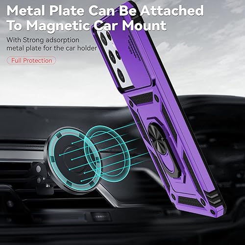 Miniatura 3 de Funda de teléfono con cubierta para lente de cámara para Samsung Galaxy S21 Ultra 5G, probada para caídas de grado militar, soporte de anillo