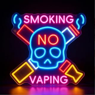 No Vaping Smoking Neon Sign with Skull Symbol - No Smoking & No E-Cigarettes Warning Light Warning Decor Light for Restaurants, Offices, Schools, Hospitals, Bars and Other Public Spaces