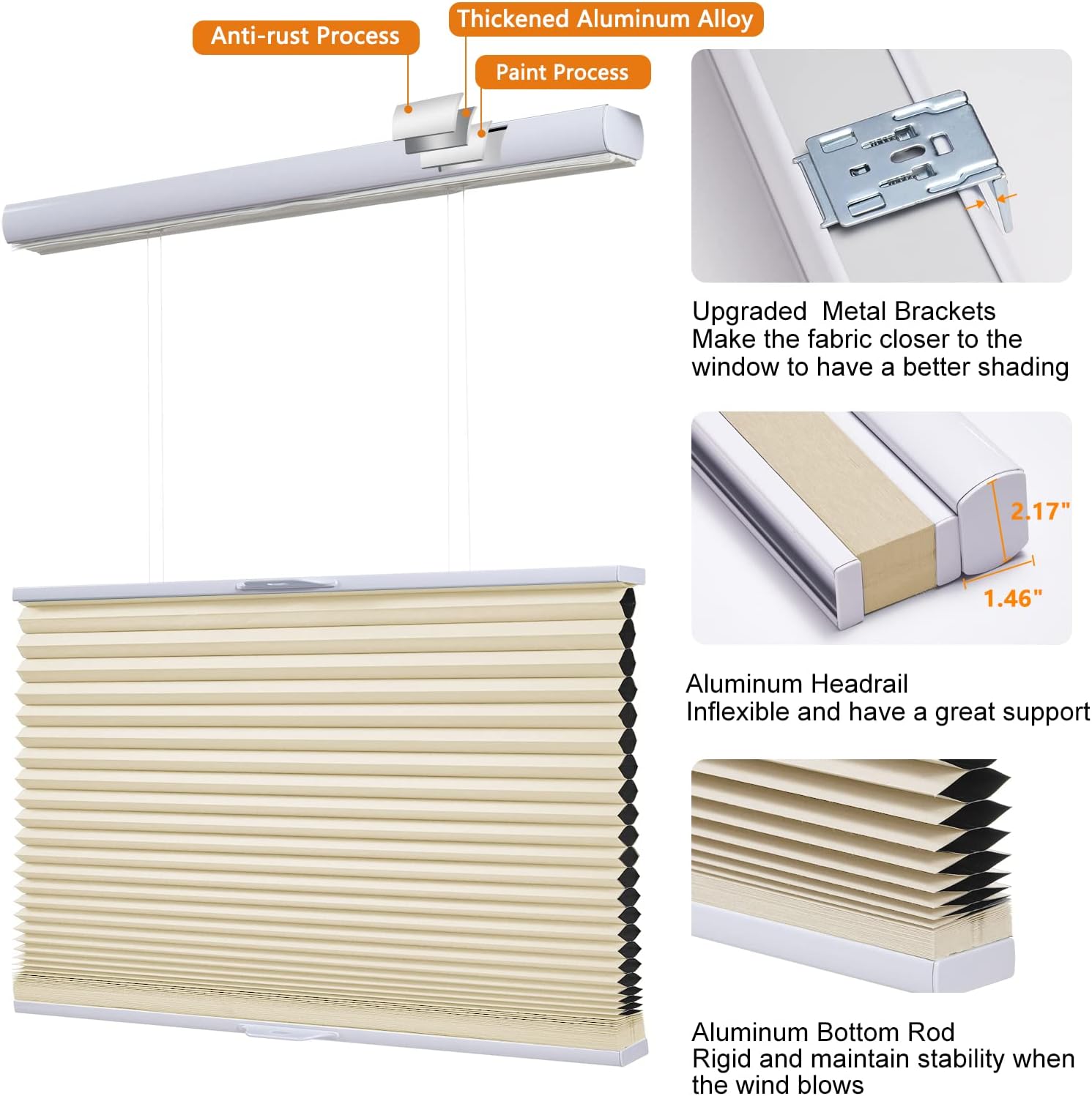 Persilux Custom Window Blinds Top Down Bottom Up Cellular Shades Cordless Blackout Rooming Darkening for Windows Insulated Pleated Accordion Home Beige, One Size, (TDBUA38B084)