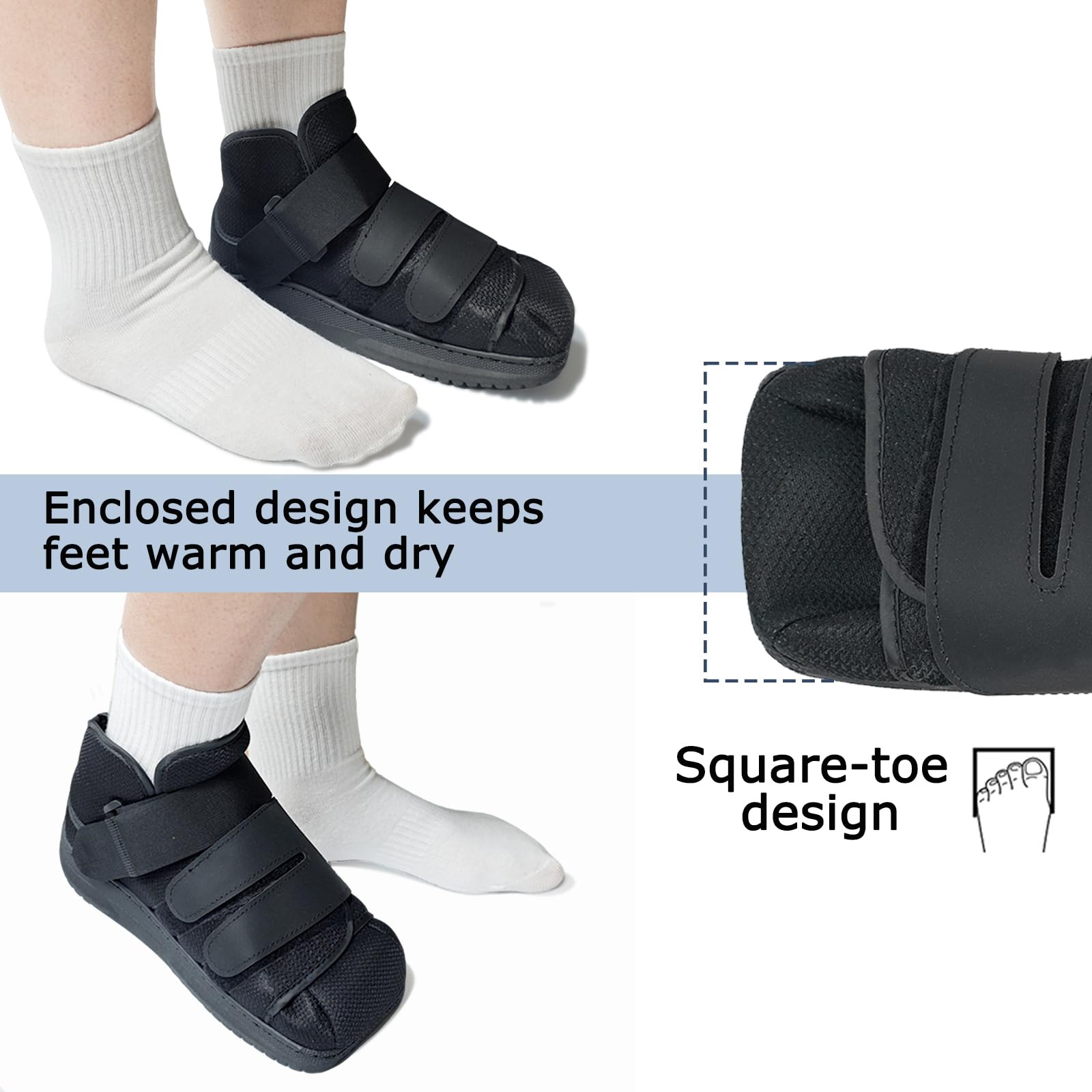 Zapato para caminar postoperatorio de punta cerrada, bota ortopédica ligera con suela dura para dedos rotos, fracturas de estrés metatarsiano, cirugía de juanetes y soporte de pie roto para