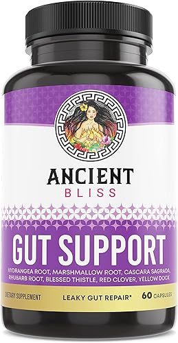 Ancient Bliss Suplemento intestinal con fugas, cápsulas L de glutamina para apoyo intestinal con raíz de cardo bendito y hortensia, vegano y sin