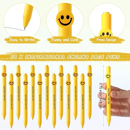 Miniatura 2 de 50 unidades de regalos de agradecimiento a los empleados, bolígrafos inspiradores, citas motivacionales, bolígrafos con cara sonriente, lindo