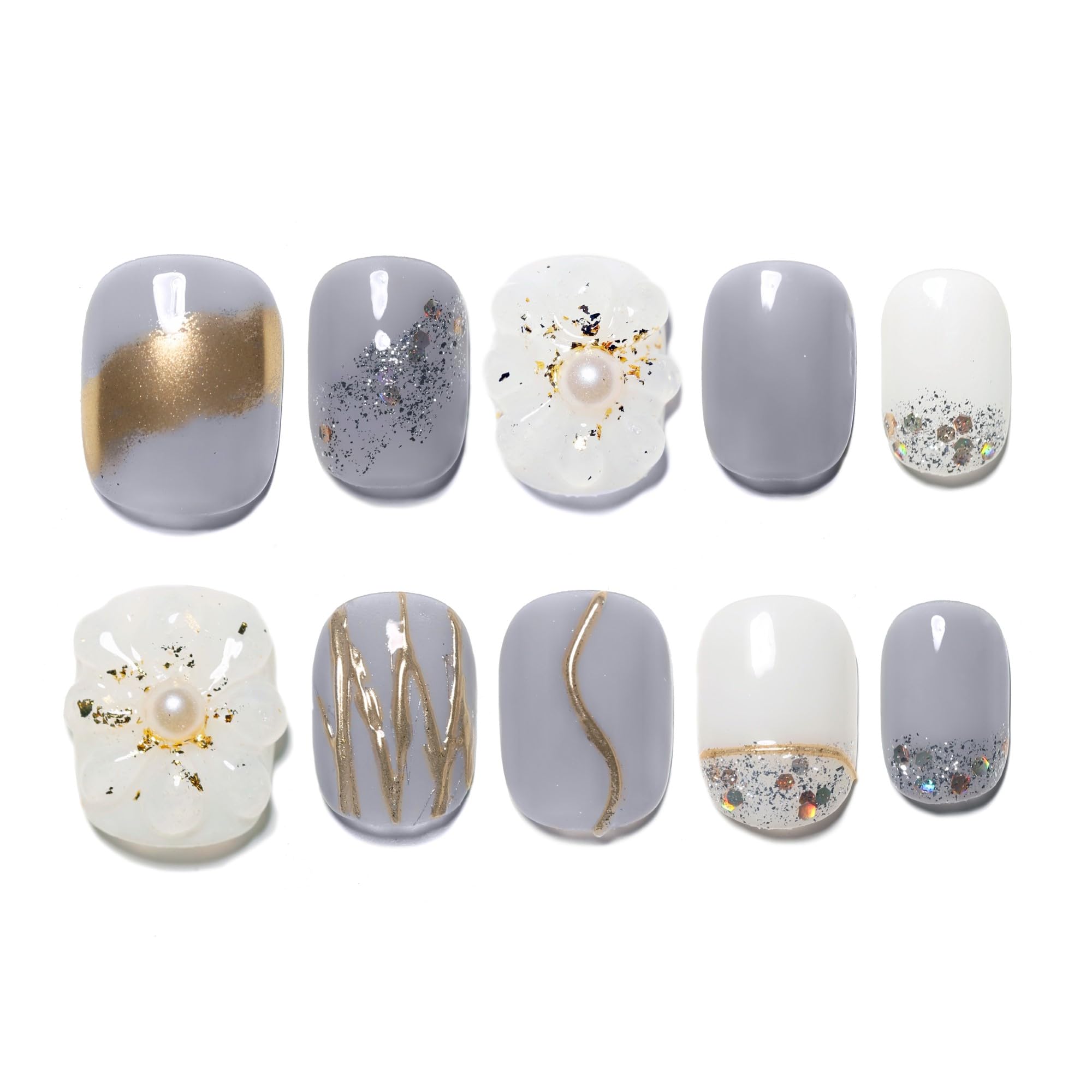 Sun&Beam Nails Handmade Press-on Long Coffin Ballerina Red White Black Silver Glam Halloween Ombre Design Fashion False Nail Tips 10 Pcs Set (#189 M) — view 23