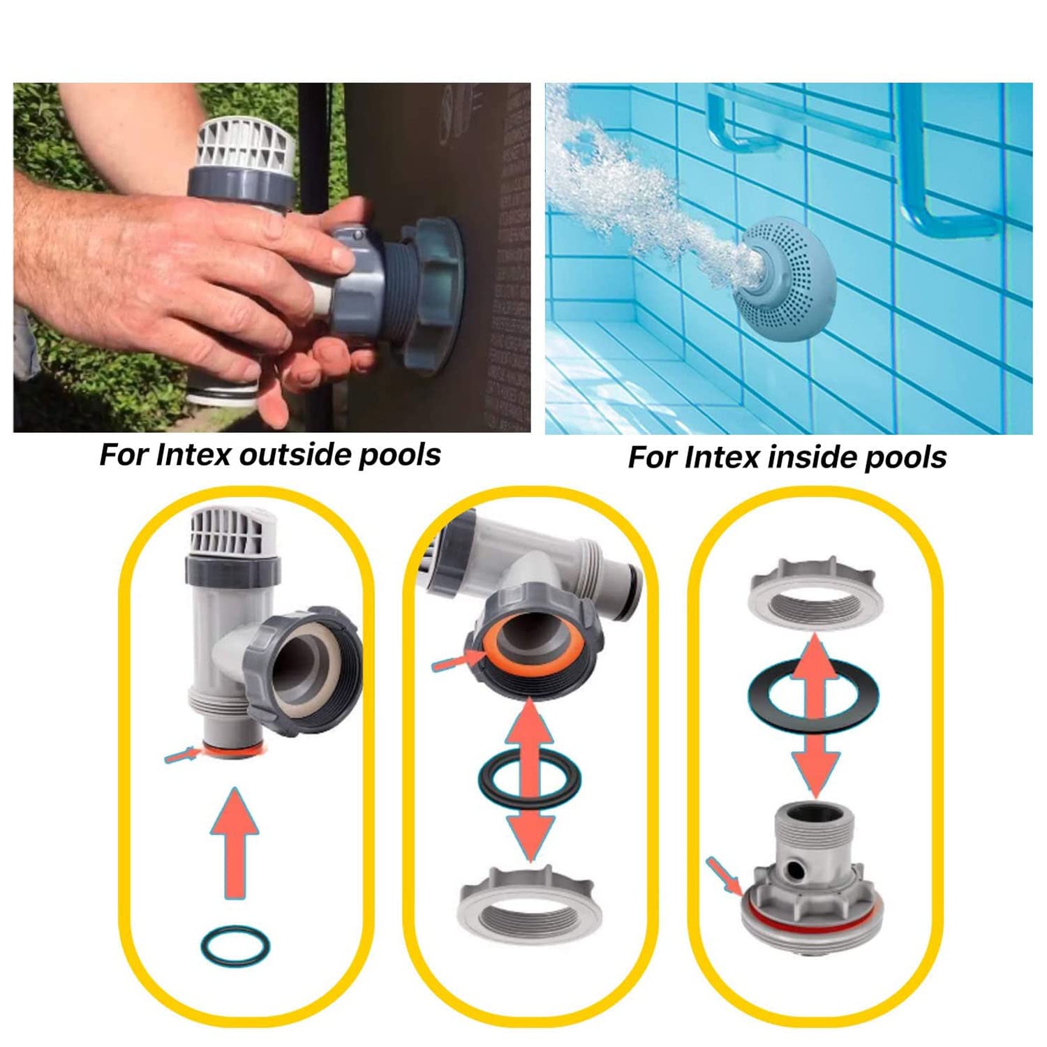 Lot De 2 Valves à Piston Pour Piscine Intex - Compatible Pompes 1500-4000 GPH, Avec Joints Et Rondelles