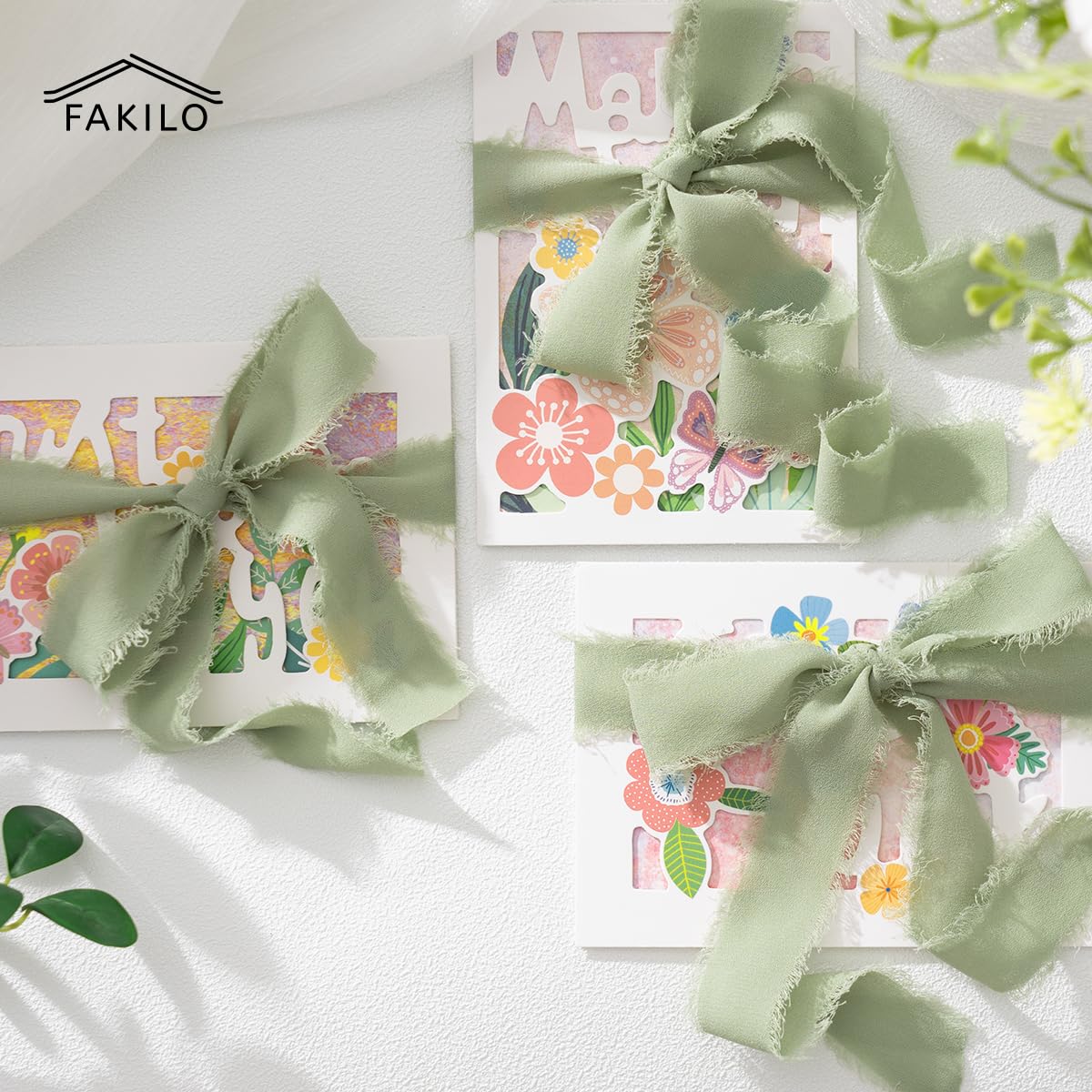 Eurzom Sage Green Silk Satin Ribbon - 4 Rolls Of 1.5" X 22 Yards Frayed Edge Ribbon For Wedding Decor & Gift Wrapping