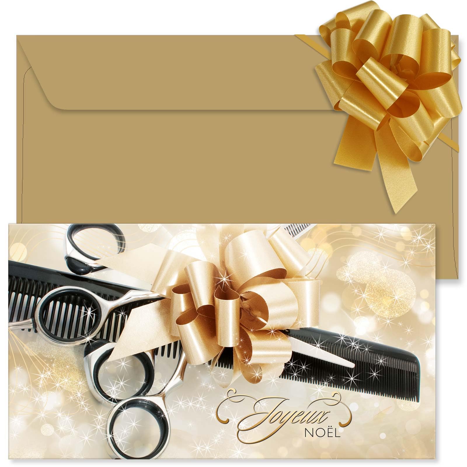 POS BON - 100 bons cadeaux à remplir avec enveloppe/nœud ruban - formulaires imprimés pour des salons de coiffure K1204F-2-100-V1