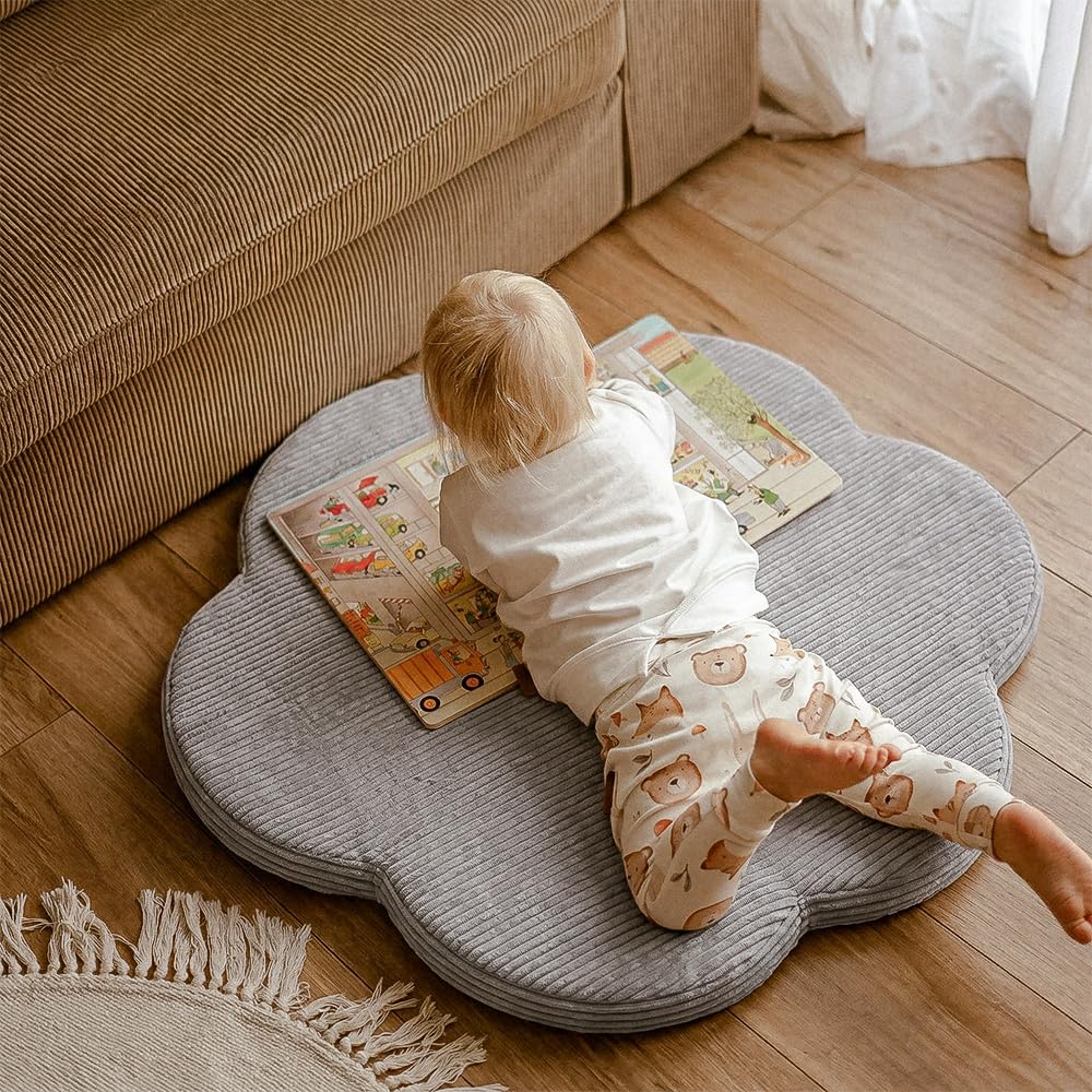 MISIOO Krabbelmatte Baby Spielmatte Floral Blume 80x80 cm – Weiche Schaumstoffmatte 6 cm Dicke, Premium Cord OEKO-TEX, Rutschfeste Baby Matte für Kinderzimmer Spielbereich