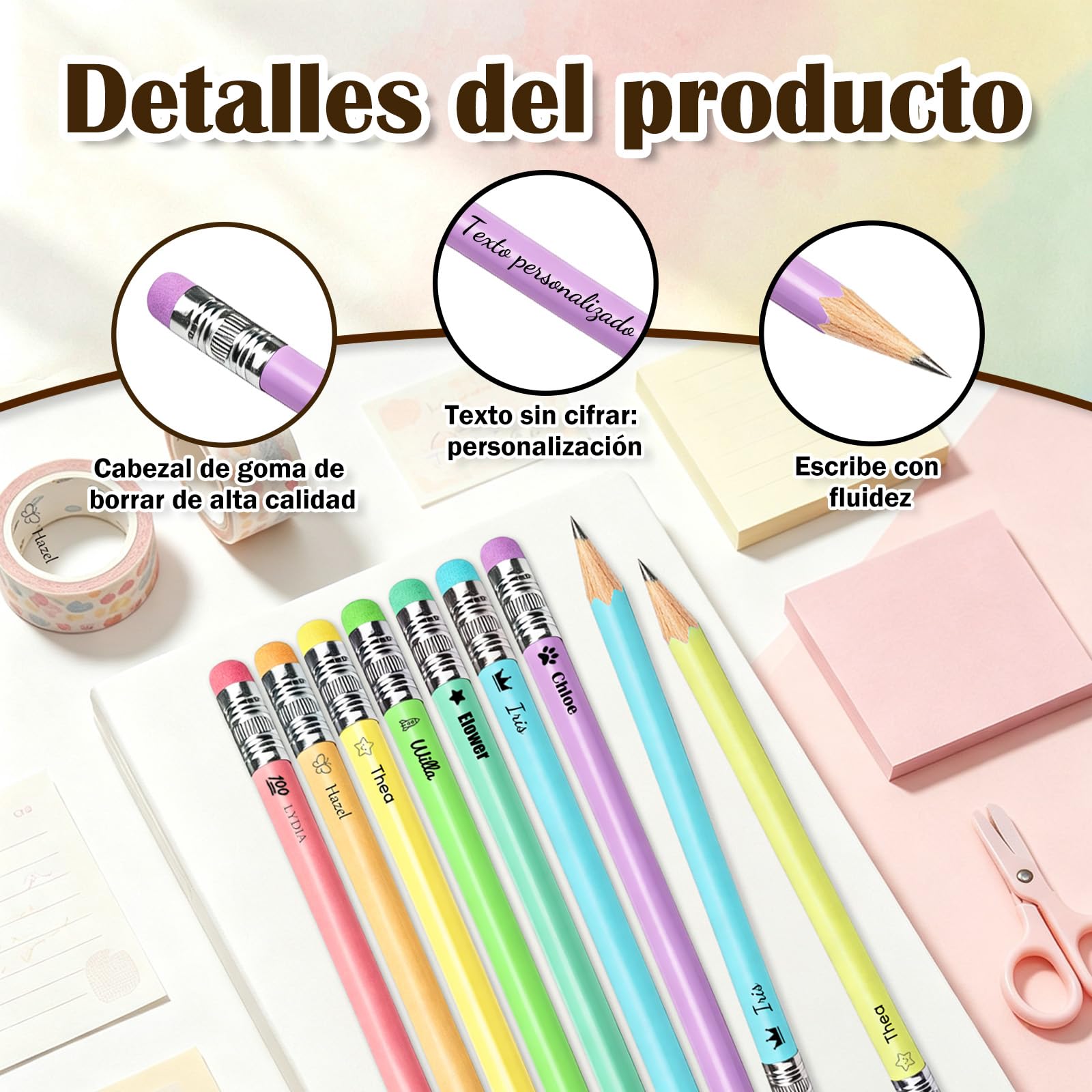Lápices personalizados Lápiz triangular con nombre 7 colores，100 PCS