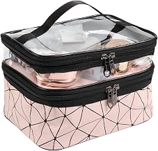 Portable Travel Makeup Bag Cosmetic Bag Toiletry Bag | Waterproof Double Layer Toiletry Organizer with Zipper for Storage Toiletry Bags (Pink)