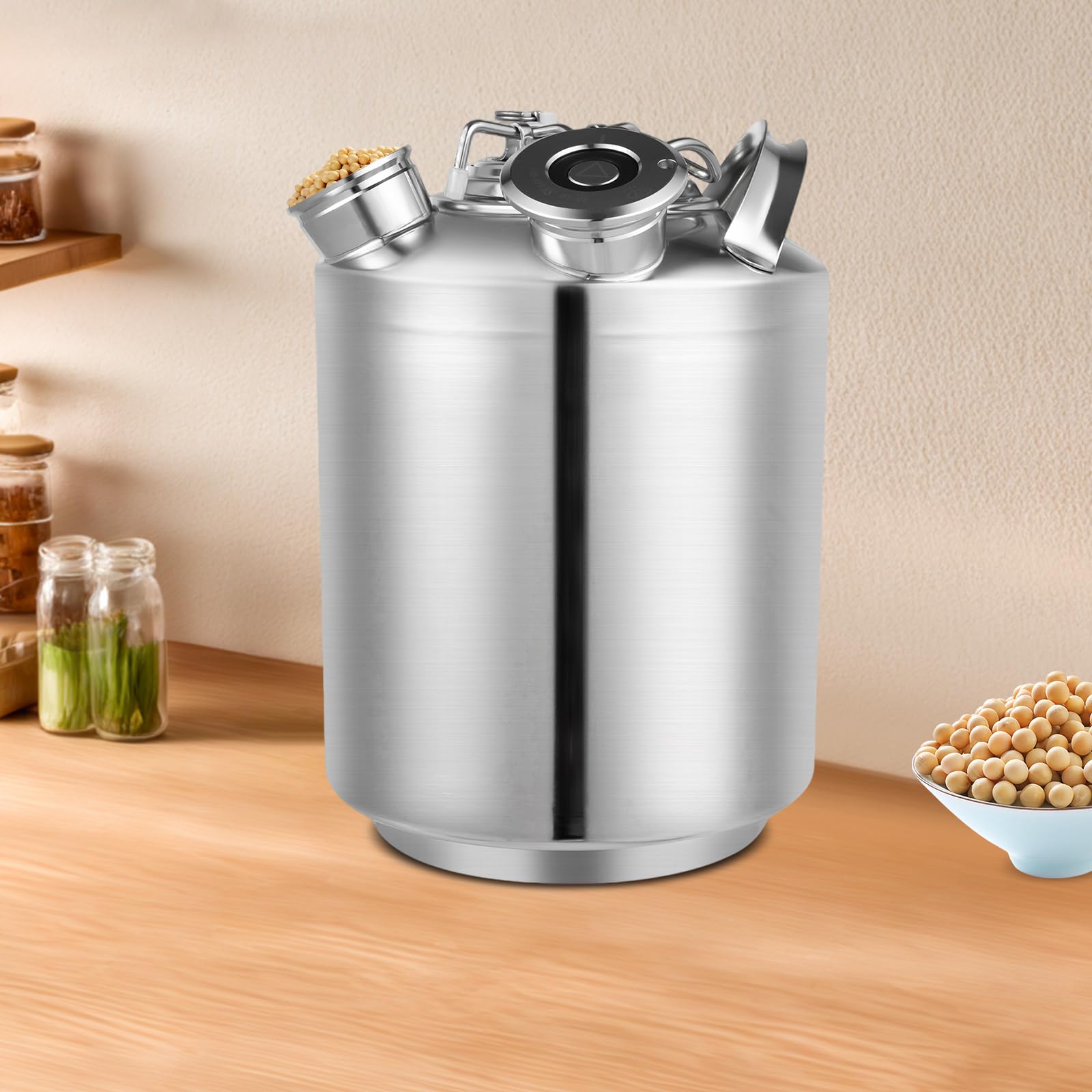 Bier Reinigungsfass 10L Edelstahl Zapfanlagen Reinigungsset | 3-Kopf Reinigungsbehälter mit Deckel Keg-Spießen A & S Bierleitungsreiniger für Zapfanlage Milchteemaschine Melkmaschine