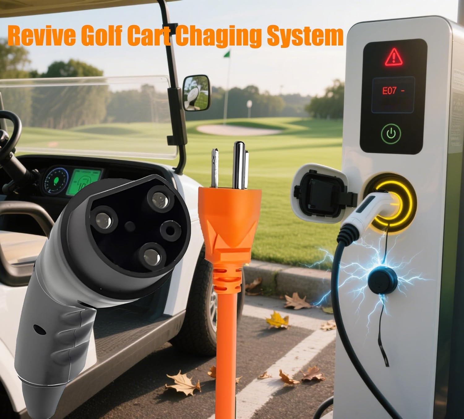 RQG 48V Golf Cart Charger Cord, 10FT 120V 3-Pin Golf Cart Charger Power Cord Cable Assembly Replacement Fits ICON EV Evolution D5 Maverick Golf Cart Accessories, Part 2.04.0620