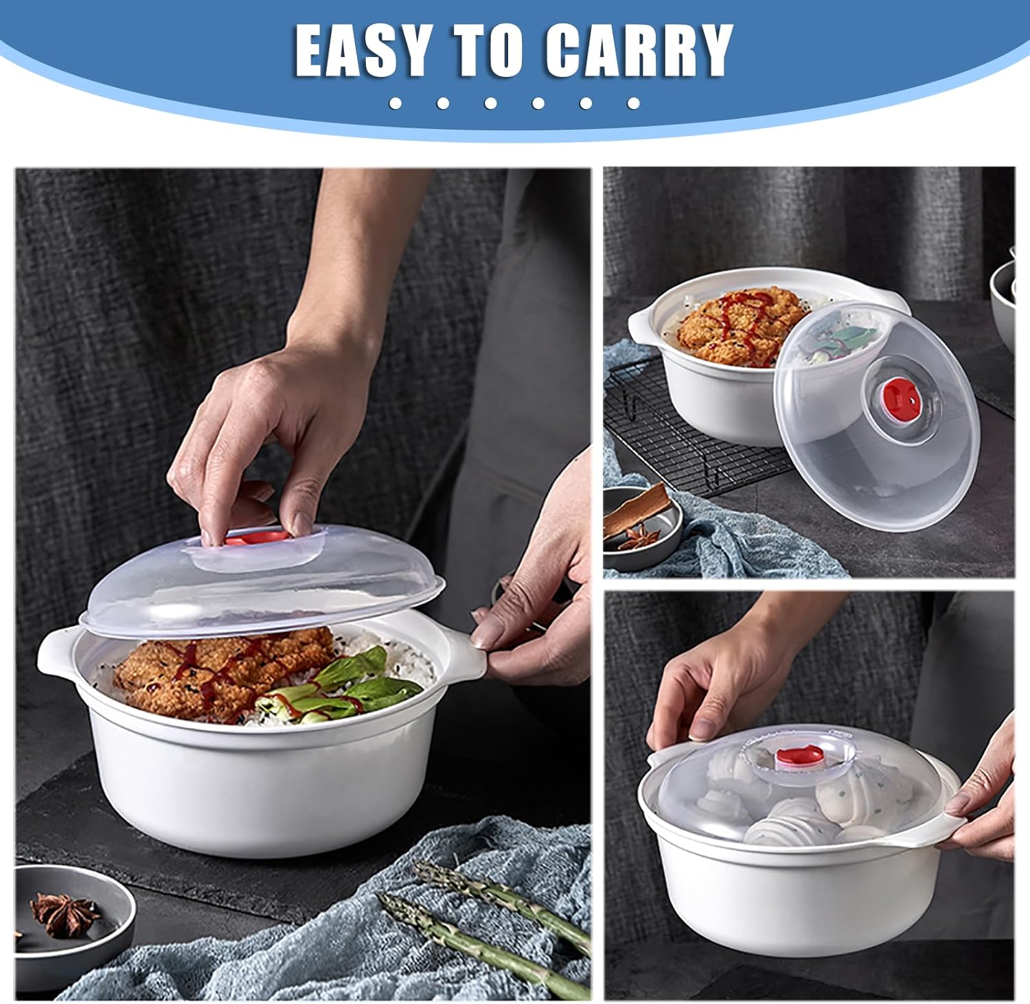 3 Piece Microwave Bowls with Lids Microwave Safe Bowls Microwavable Dishes for Heating Food, Dorm Kitchen Essentials, Cookware Kitchen Supplies, BPA Free