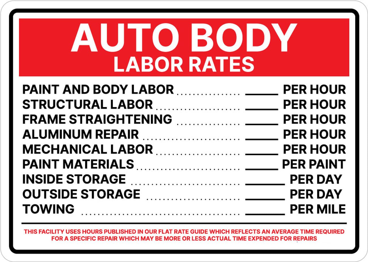 Auto Body Labor Rates – Hours Published in Flat Rate Guide Querformat – Wandschild 30,5 x 40,6 cm Metallschild "Danger Warning Man Cave Yard Indoor Or Outdoor"