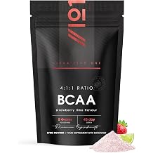 BCAA Powder 270g   411 Branched Chain Essential Amino Acids   Strawberry Lime Flavour - Resealable and Recyclable Pouch by Alpha01