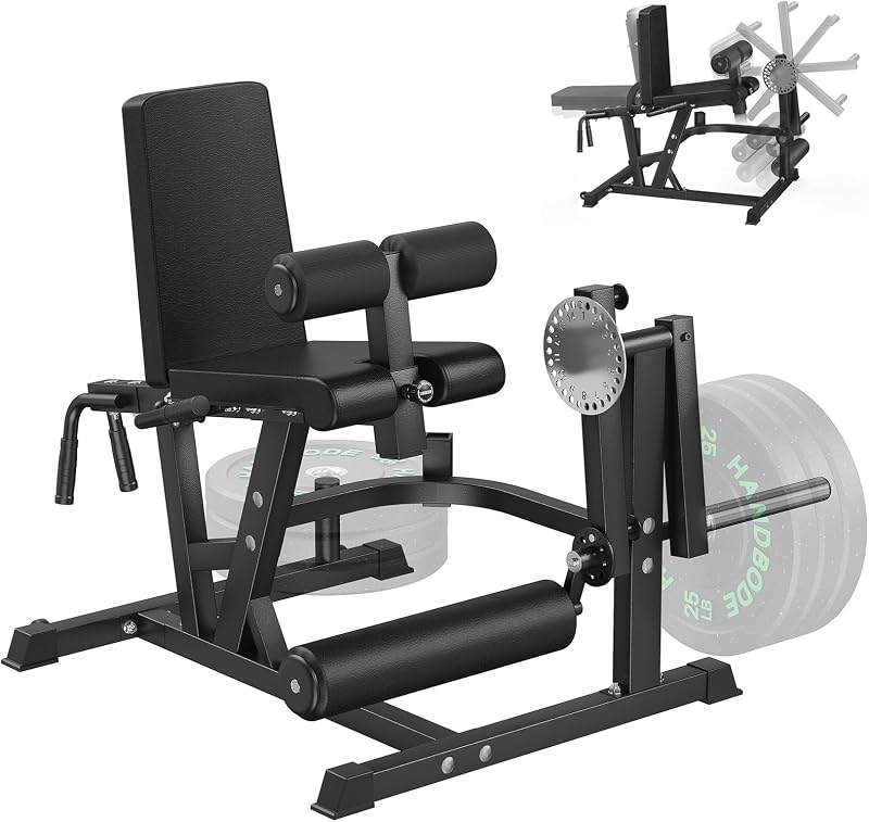 Adjustable Leg Extension & Curl Machine – Seated Press and Lying Hamstring Curl Trainer, Fits 1'' and 2'' Plates for Home Use