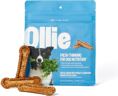 Ollie Masticables dentales para perros medianos, golosinas para el aliento de perro, golosinas de limpieza de dientes de perro, palitos dentales
