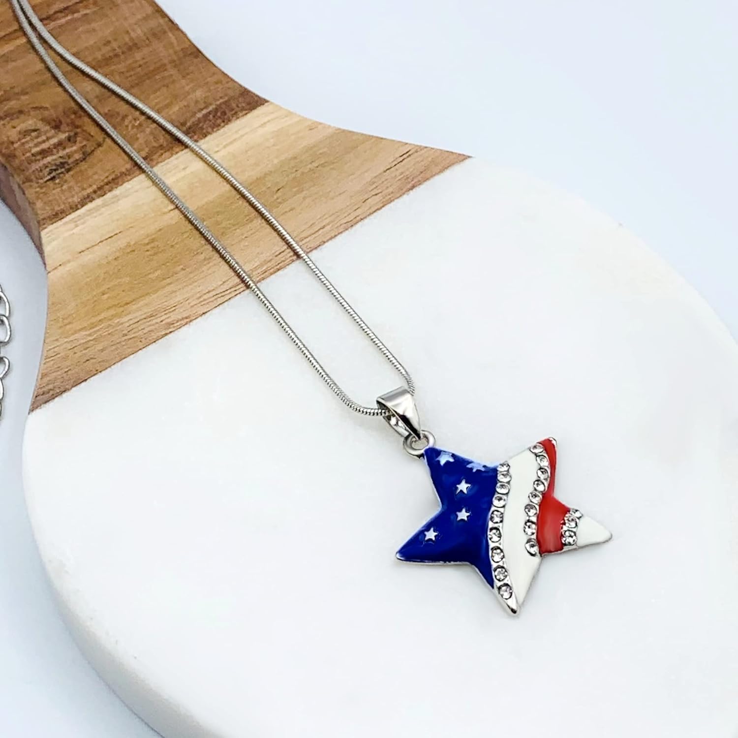4th of July Necklace for Women - Fourth July Accessories - Red White Blue Earrings - Stars Stripes - Image 7