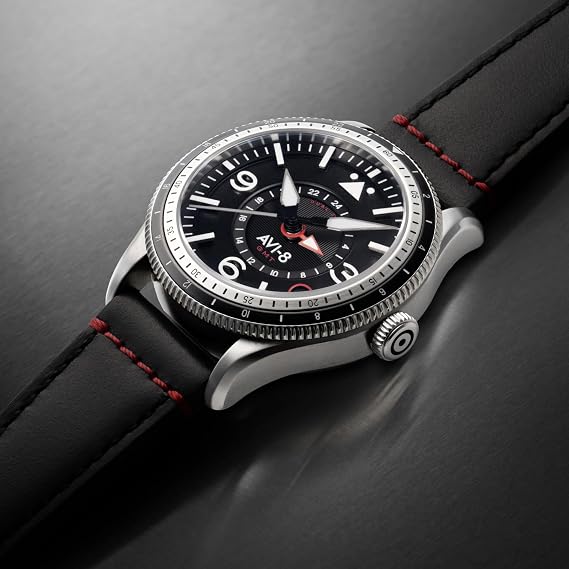 AVI-8 Men's 40mm Flyboy Airmaster GMT Automatic Watch with Leather Strap AV-4128