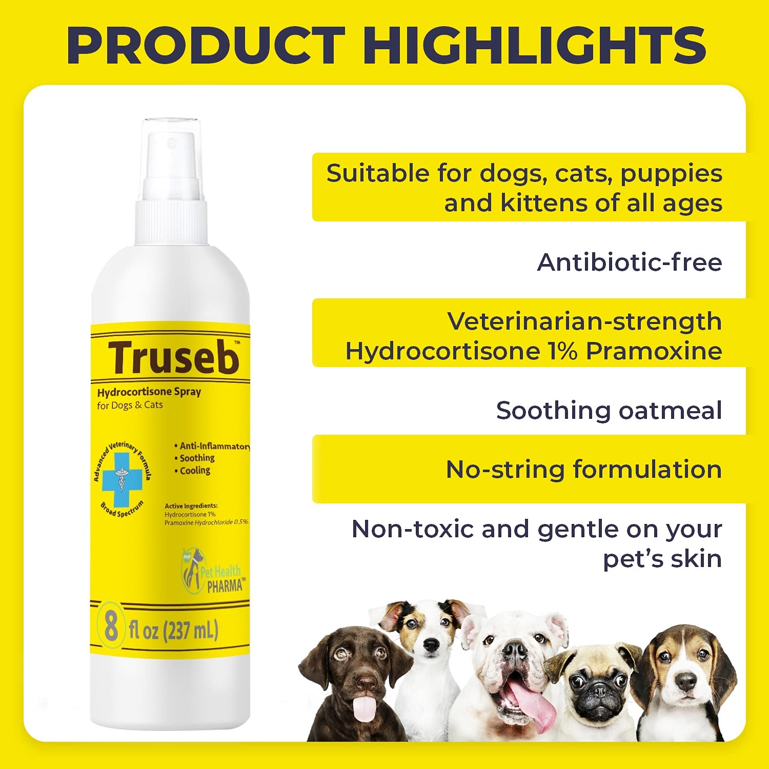 Buy Pet Health Pharma Truseb Hydrocortisone Spray for Dogs, Cats