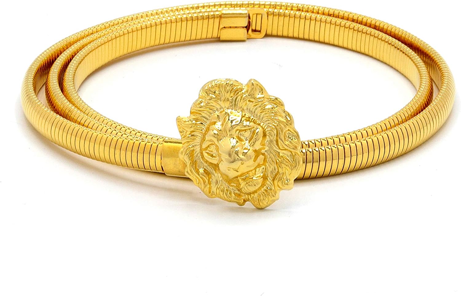 Marshal Metal Fashion Belt Omega Chain 18K Gold Plating Stretch Skinny Cobra Belt for Women 1/4" (7mm) size 28"-34" (Lion)