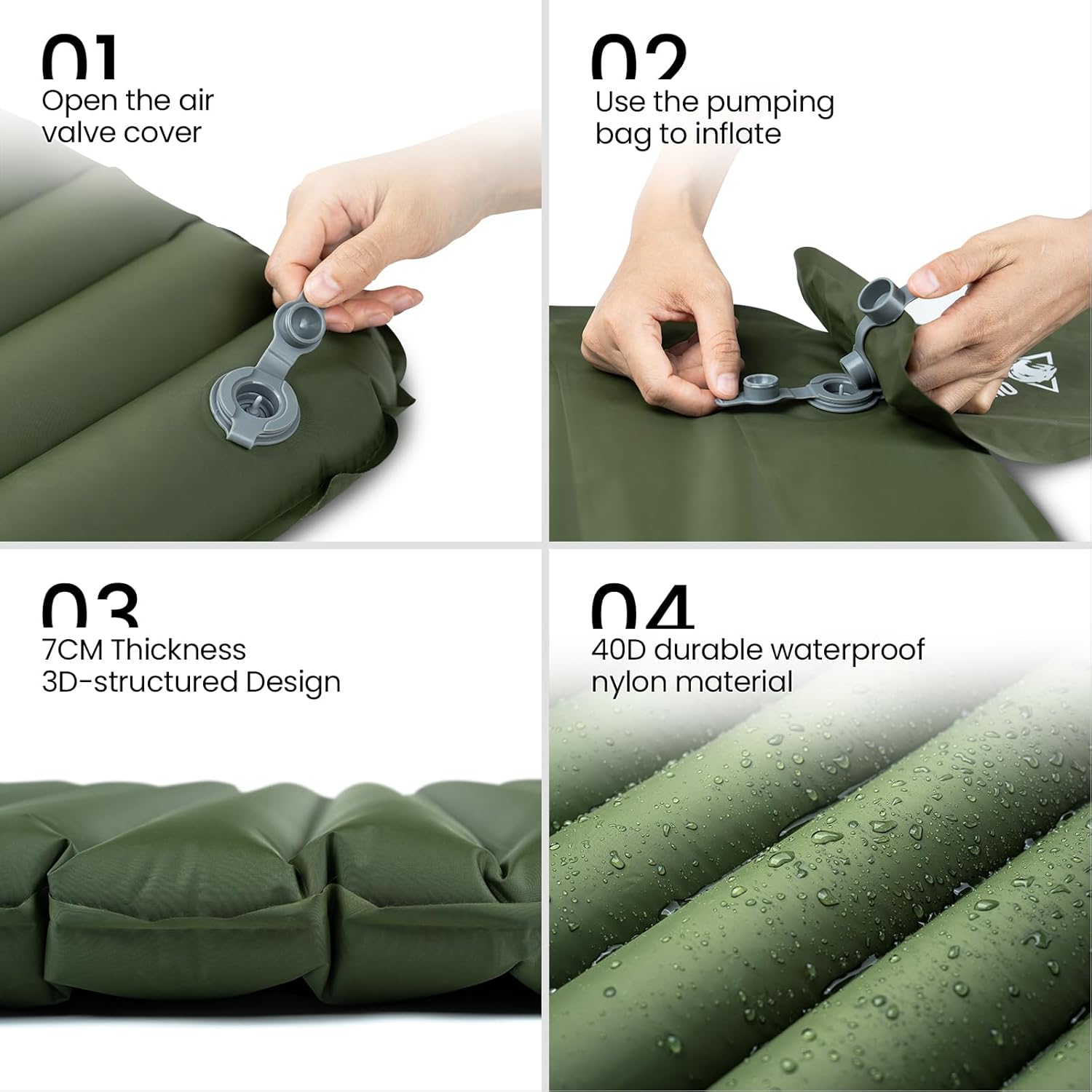ONETIGRIS Camping Sleeping Pad, Jade Ultralight Camping Mattress 2.8 R-Value Inflatable Sleeping Pads Compact for Camping Backpacking Hiking Traveling Tent 28.3 Extra-Wide with Patch-up Kit - Image 7