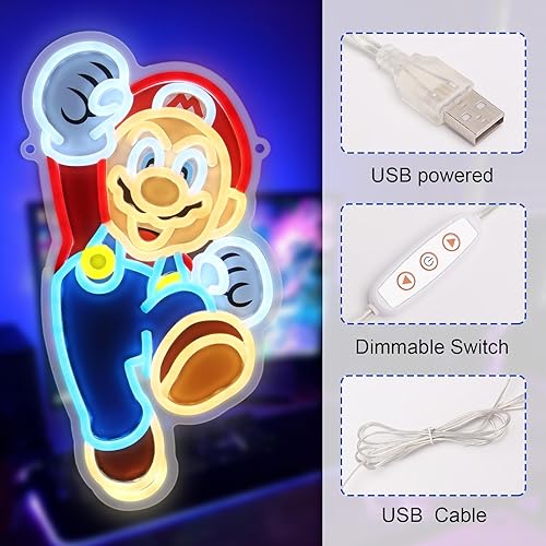 Miniatura 6 de Letrero de neón, luces de neón para juegos con ajustes de brillo para decoración de sala de juegos, dormitorio, pub, club, decoración de pared,