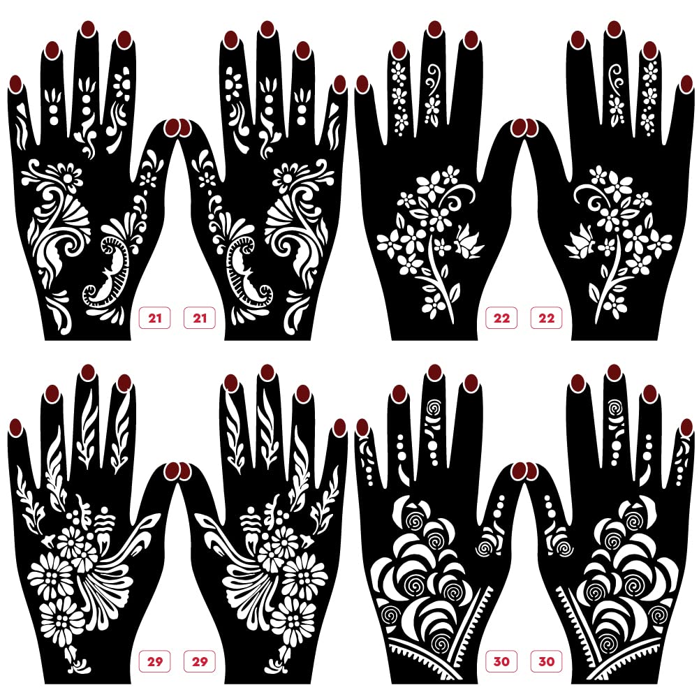 Apcute Mehandi For Hands Set of 8 Piece Henna Tattoo stencil for Women, Girls and kids Easy to use in just 4 steps Indian Design Collection Design No Apcute_21_22_29_30-image-45