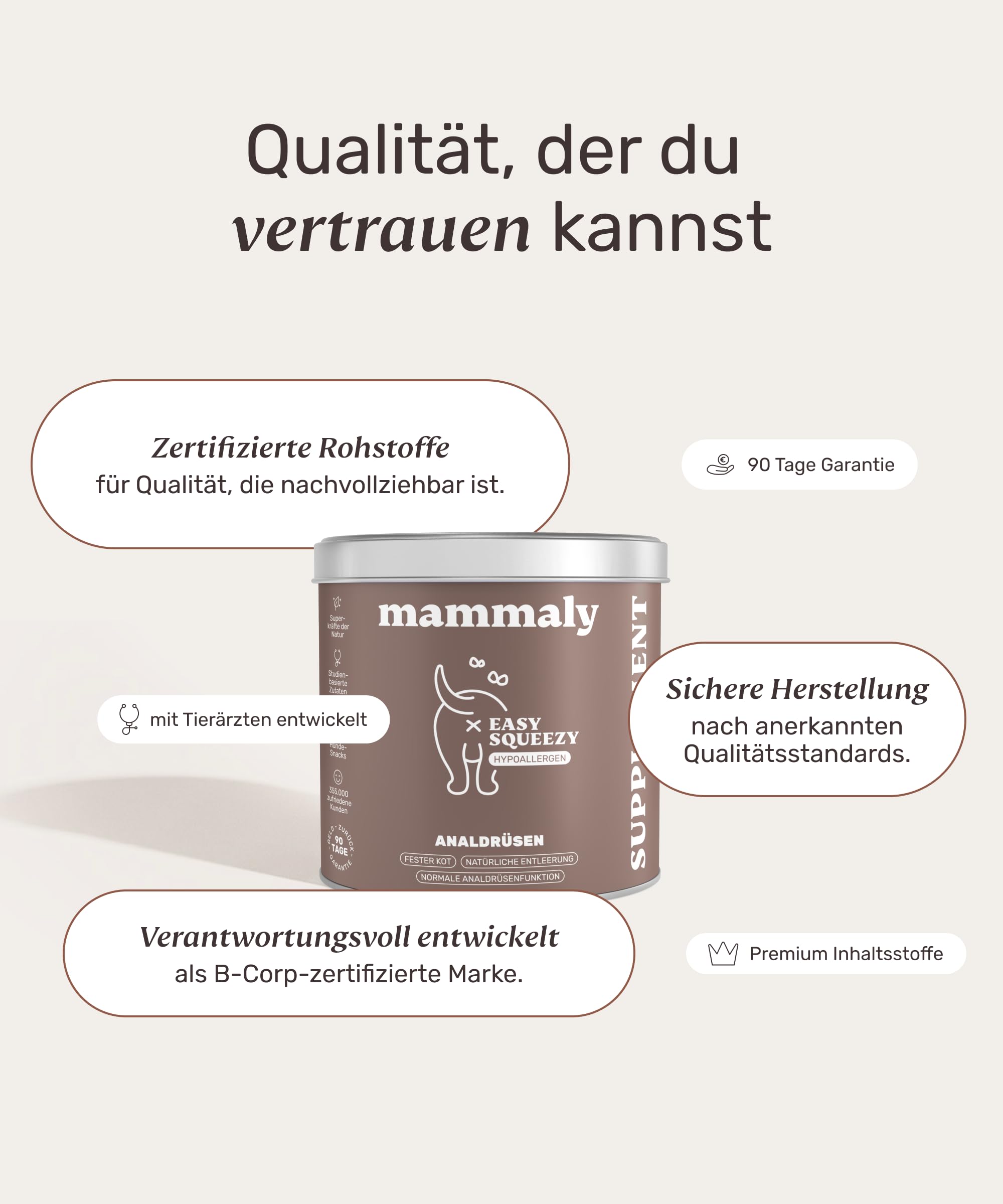 9 in 1 Analdrüsen Leckerli für Hunde mit Ballaststoffen - Easy Squeezy 120 Snacks (350g) von mammaly - gegen verstopfte Analdrüse - für festen KOT und natürliche Analdrüsenentleerung für deinen Hund