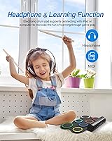 Vista 3 de Juego de batería electrónica de 7 almohadillas, almohadilla de práctica de batería enrollable, kit de batería midi con conector para auriculares