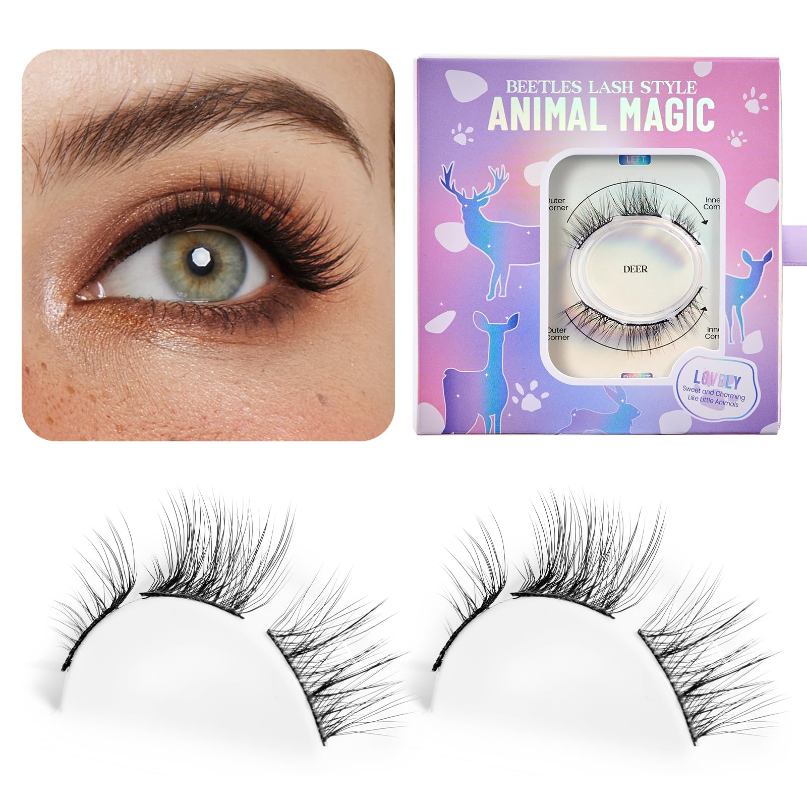 Beetles Easy Lashes Easy Trio Lash Clusters False Eyelashes Animal Magic A Pair of Mixed Super Natural Wispy Fluffy Lashes for Women Eyelash Extension Kit Faux Mink Eyelashes