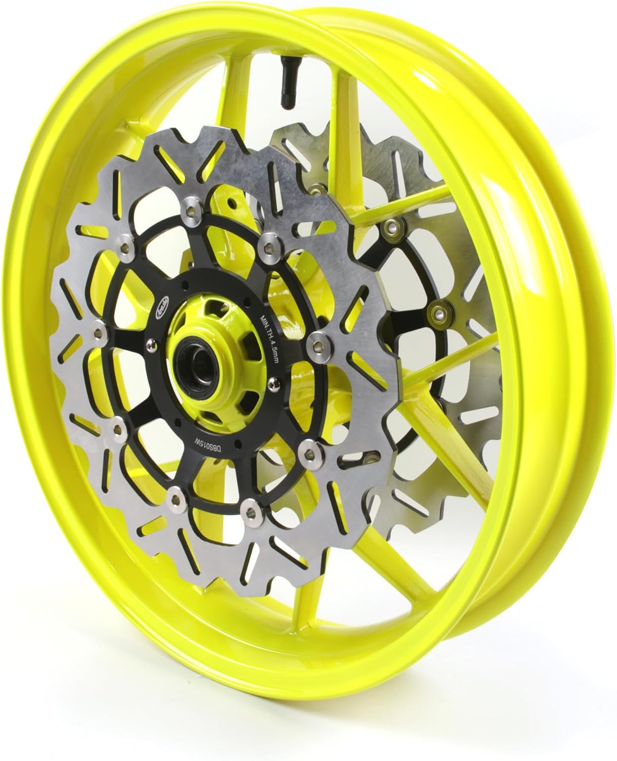 Neon Yellow Front Wheel Rim and Brake Discs Rotors Compatible with Honda CBR600RR 2007-2022, Motorcycle Replacement Accessories Parts