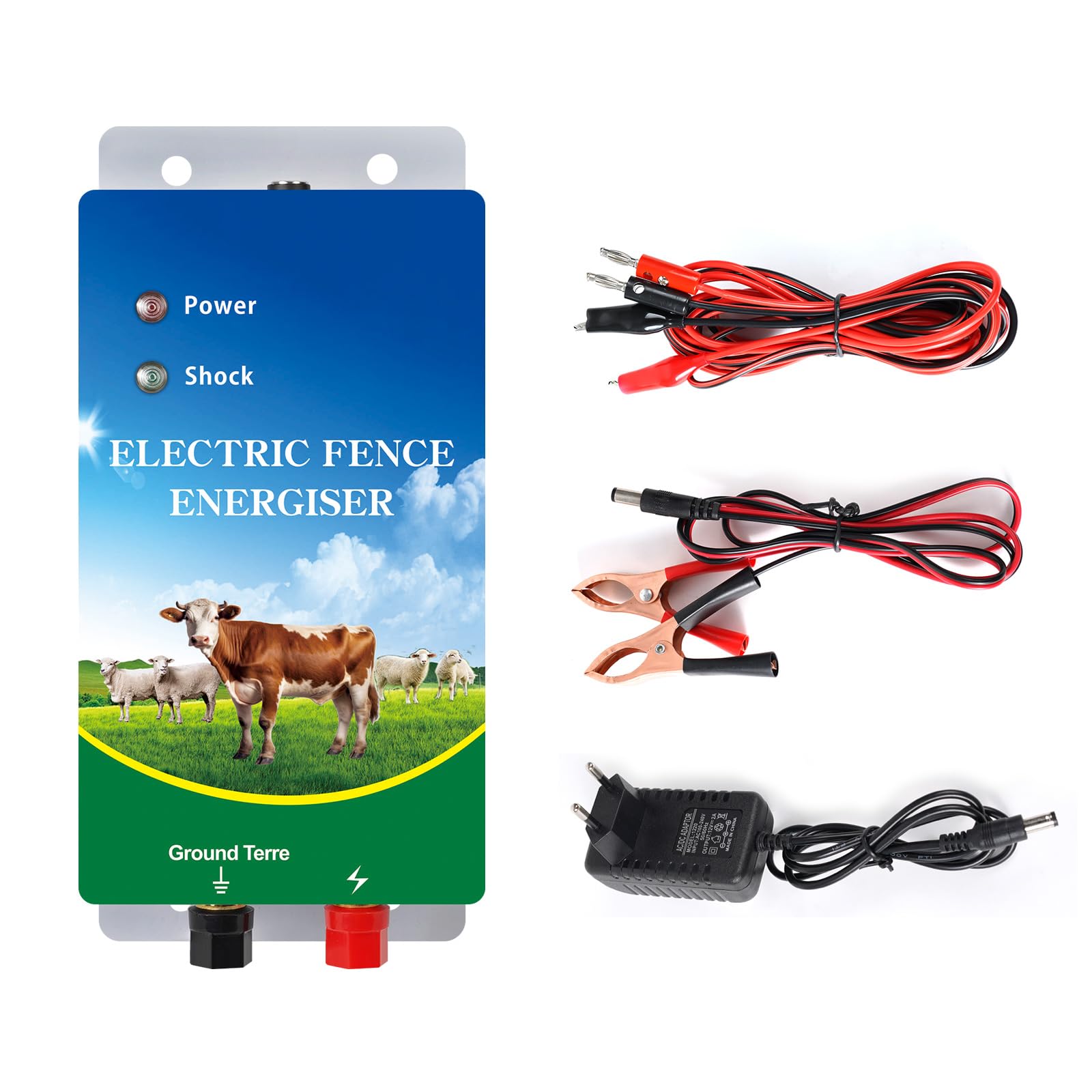 10KM Cerca eléctrica, Controlador de pulso de alto voltaje seguro, Granja de animales Cerca eléctrica Pastor para jabalí Vacas Caballos Perros Cerdos gallinas Zorros