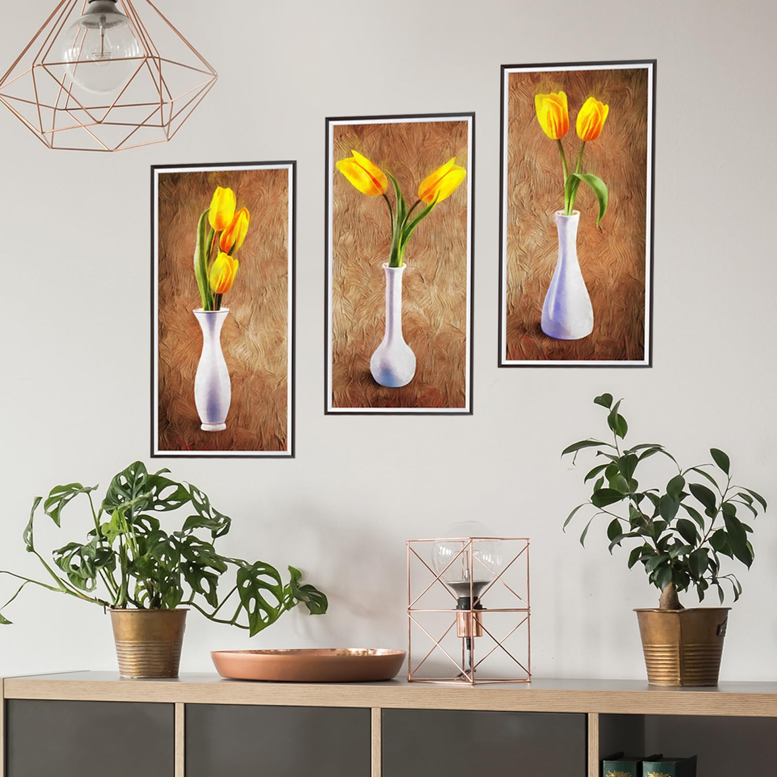 3 sztuki tatuaży ścienne do salonu, wazony 3D, naklejki do ścian, wazon, tulipany, zielone rośliny, dekoracja ścienna (30 x 60 cm)