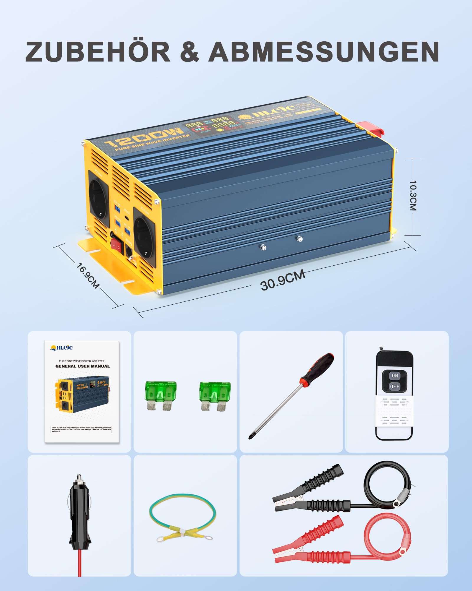 Spannungswandler 1200W/2400W Reiner Sinus- Wechselrichter 12V auf 230V