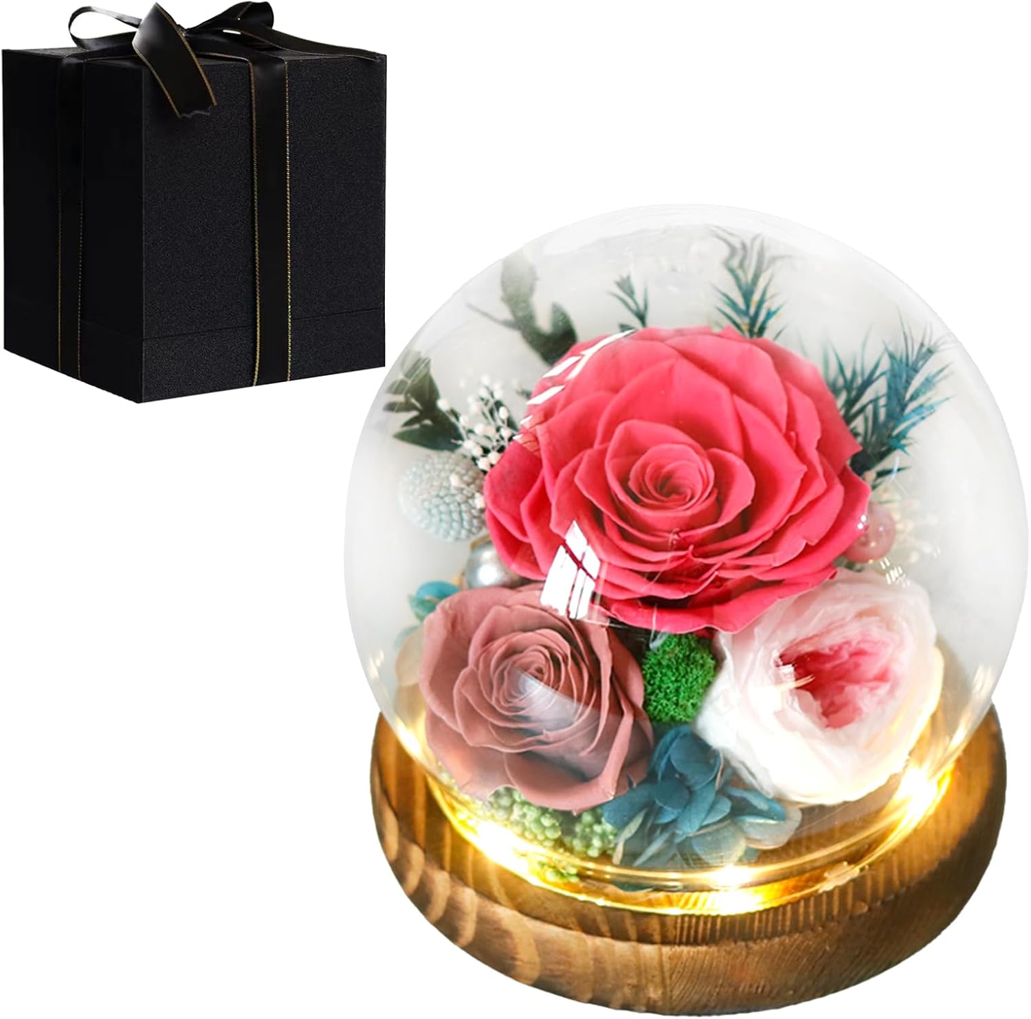 Keebgyy Artificial Flower Light Up Rose, Eternal Rose, Floral Gifts for Women, Long Lasting Real Flowers Bouquet, for Mom Girlfriend Wife Valentines Birthday Anniversary (D)