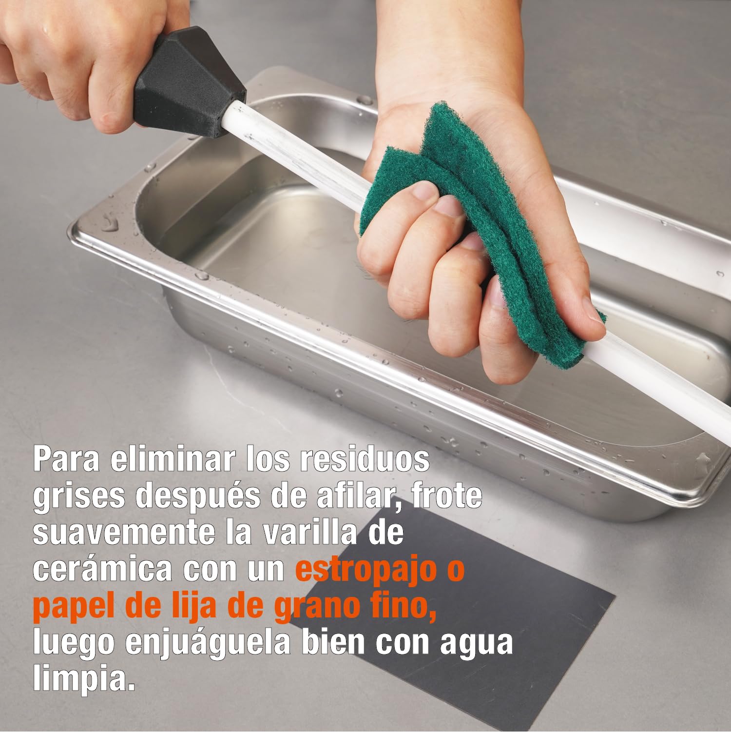 Total 45 cm/Longitud de la barra 30 cm Chaira de cerámica con guías angulares integradas y tapa anti-rotura, afilador de cuchillos de cerámica, varilla de afilado de cerámica