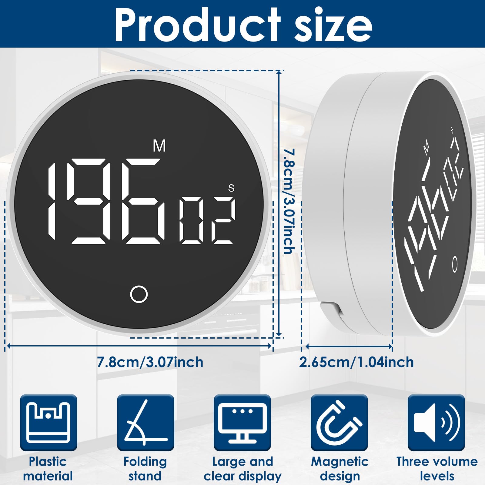 Temporizador digital de cocina magnético de 200 minutos, cuenta regresiva, funciona con pilas, temporizador digital magnético, escritorio vertical con soporte oculto para cocinar y hornear