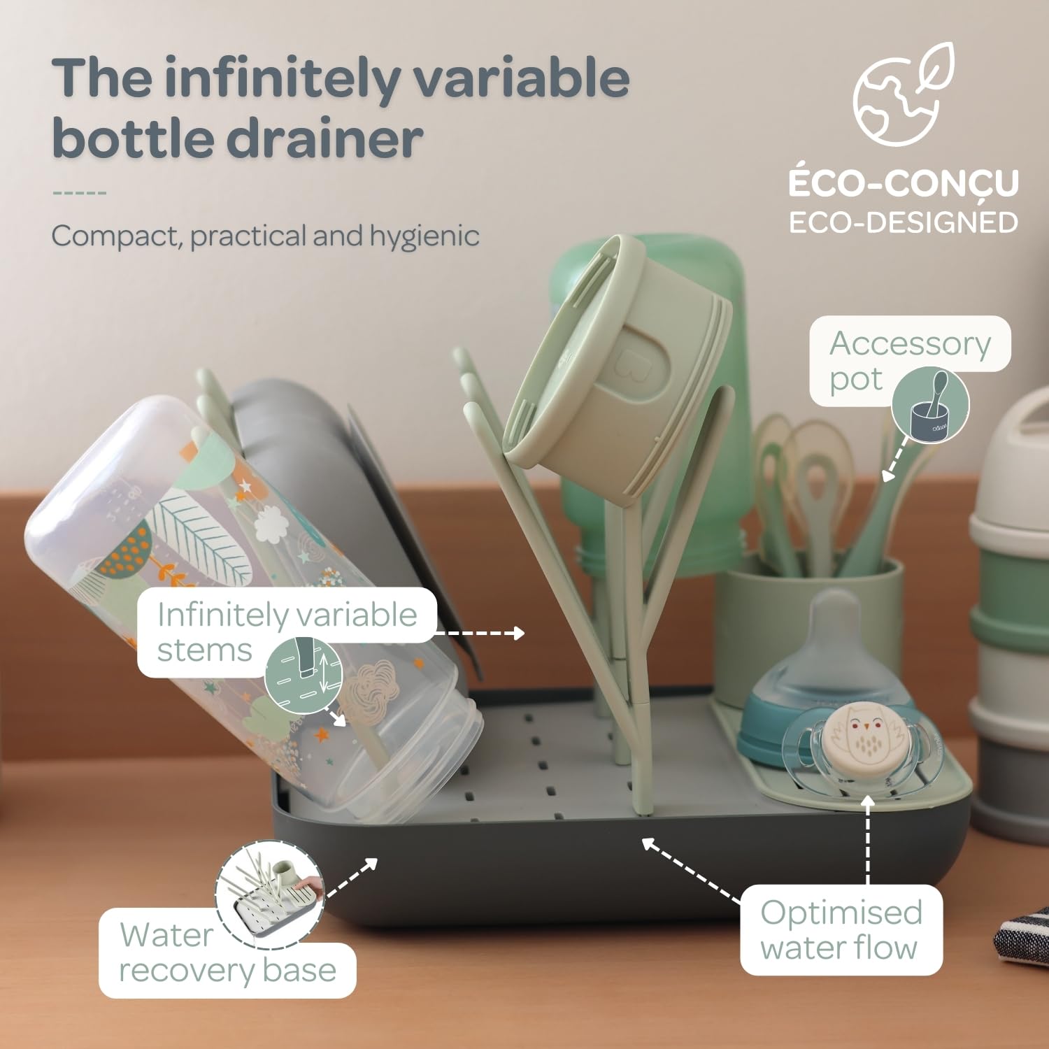 BEABA, Baby Bottle Drying Rack, Large Capacity, Modular, Up to 6 Bottles and Children's Crockery, Accessory Jar - Image 4