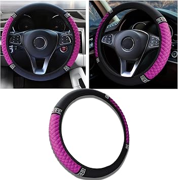 Bling Car Steering Wheel Cover, 15 Inch Anti-Slip Wheel Protector for Women Girls, Soft Leather Elastic Steering Wheel Protector, Car Interior Accessories for Most Cars Purple