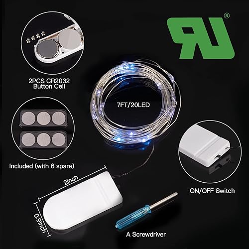 Miniatura 2 de Brightown 12 Pack Led Fairy Lights Battery Operated String Lights Waterproof Silver Wire 7 Feet 20 Led Firefly Starry Moon Lights for DIY Wedding 6