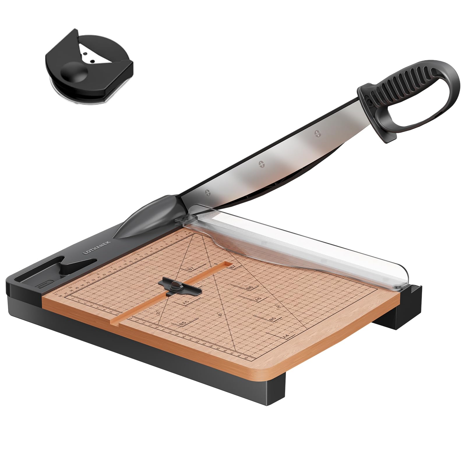 Photo 1 of 12'' Wood Guillotine Paper Cutter, Heavy Duty Wood Base Paper Trimmer with 30-32 Sheets Capacity Paper Cutting Board for Classroom, Crafting, Cardstock (Gray)