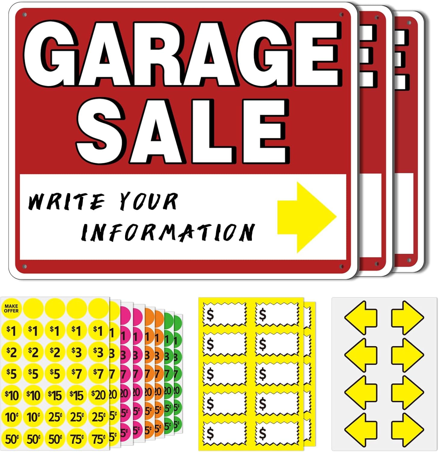 5Pcs Garage Sale Sign Kits, 14" x 10" DoubleSided Garage