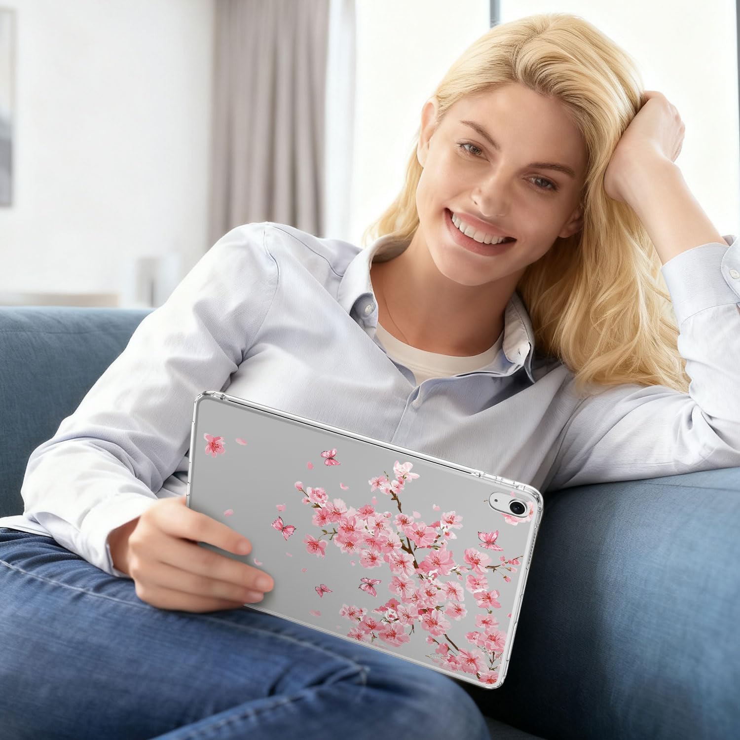 Clear Case for iPad 10th Generation 2022 10.9"/ iPad (A16) 11th Gen 2025 11" Cherry Blossom Cute Floral Butterfly Design Slim Transparent Protective Tablet Cover Shockproof Hard Shell