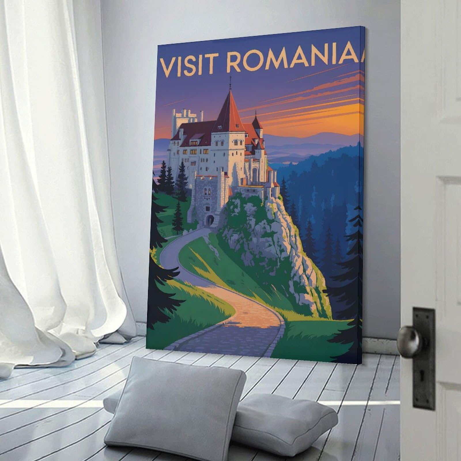 Junmoney Frame-Style-15 Visit Romania Travel (2) Hanging Wall Art 20X30inch(50X75cm), For Feature Walls In Flats Or Modern Rooms, Home Wall Art For Statement Displays